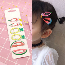 Load image into Gallery viewer, 6 PCS/Set Kids Hair Accessories Fruit Hairpins Cartoon Rainbow Hair Clip, New Bird pineapple 8#, Bird pineapple 6#, Ice cream 1#, Mermaid 2#, Candy rainbow 5#, Red Mermaid 4#, Blue Mermaid 3#, Strawberry watermelon 7#