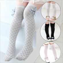 Load image into Gallery viewer, Children&#39;s Tube Socks Mesh Bow Princess Socks Square Grid Over Knee Socks