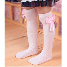 Load image into Gallery viewer, Children&#39;s Tube Socks Mesh Bow Princess Socks Square Grid Over Knee Socks