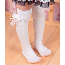 Load image into Gallery viewer, Children&#39;s Tube Socks Mesh Bow Princess Socks Square Grid Over Knee Socks