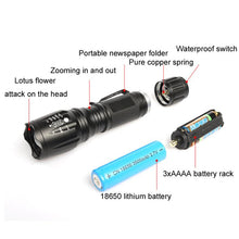Load image into Gallery viewer, T02 Pen Clip Mini Flashlight T6 Telescopic Zoom Led Flashlight Outdoor Waterproof Long Shot Glare Flashlight, T02 Pen Clip