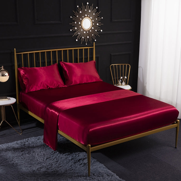 Home Ice Silk Simulation Silk Four-Piece Pillowcase Flat Sheet Fitted Sheet Set, US-Full/UK-D:138x190x35cm, US-Queen/UK-K:153x203x35cm, US-King:198x203x35cm, UK-SK:180x200x35cm, US-King: 198x203x35cm