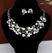Load image into Gallery viewer, Leaf Crystal Simulated Pearl Wedding Jewelry Necklaces Earrings Sets, Gold, Silver