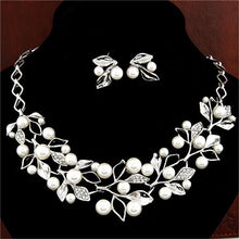 Load image into Gallery viewer, Leaf Crystal Simulated Pearl Wedding Jewelry Necklaces Earrings Sets, Gold, Silver