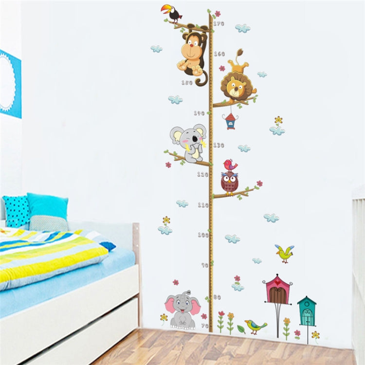 Cartoon Animals Lion Monkey Owl Elephant Height Measure DIY Waterproof PVC Wall Sticker