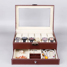 Load image into Gallery viewer, PU Leather 12-bit Watch Box Double-layer Jewelry Box Storage Display Box, PU Leather Black, PU Leather Brown