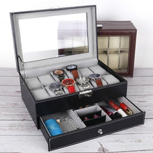 Load image into Gallery viewer, PU Leather 12-bit Watch Box Double-layer Jewelry Box Storage Display Box, PU Leather Black, PU Leather Brown