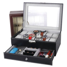 Load image into Gallery viewer, PU Leather 12-bit Watch Box Double-layer Jewelry Box Storage Display Box, PU Leather Black, PU Leather Brown