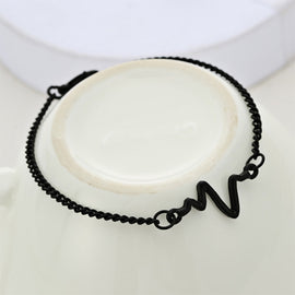 10 PCS Simple Personality Bileklik Ecg Figure Lightning Bracelet Couple Heartbeat Frequency Bracelet, black, gold, Silver