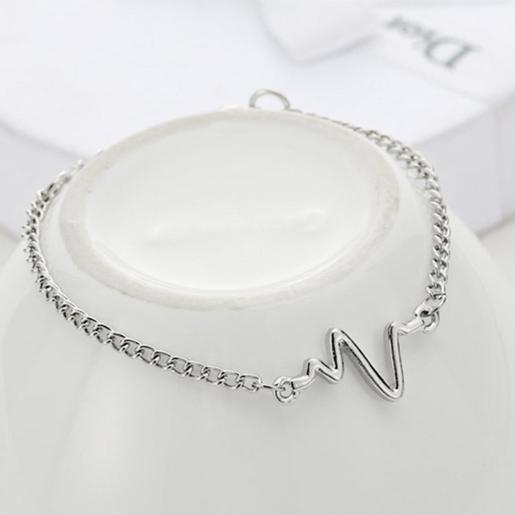 10 PCS Simple Personality Bileklik Ecg Figure Lightning Bracelet Couple Heartbeat Frequency Bracelet, black, gold, Silver