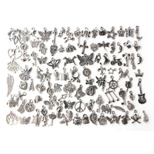 Load image into Gallery viewer, 100 PCS Mixed Antique Silver Color European Bracelets Charm Pendants Fashion Jewelry DIY Charms Handmade