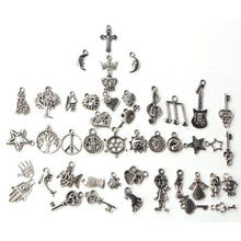 Load image into Gallery viewer, 100 PCS Mixed Antique Silver Color European Bracelets Charm Pendants Fashion Jewelry DIY Charms Handmade