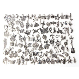 100 PCS Mixed Antique Silver Color European Bracelets Charm Pendants Fashion Jewelry DIY Charms Handmade