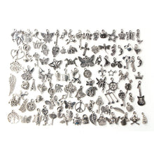 Load image into Gallery viewer, 100 PCS Mixed Antique Silver Color European Bracelets Charm Pendants Fashion Jewelry DIY Charms Handmade