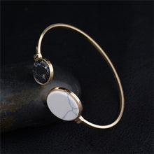 Load image into Gallery viewer, Faux Marble Stone Round Geometric Bangle Gold Circle Cuff Bangle Bracelet, White, Black, Black White, White Black