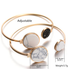 Load image into Gallery viewer, Faux Marble Stone Round Geometric Bangle Gold Circle Cuff Bangle Bracelet, White, Black, Black White, White Black