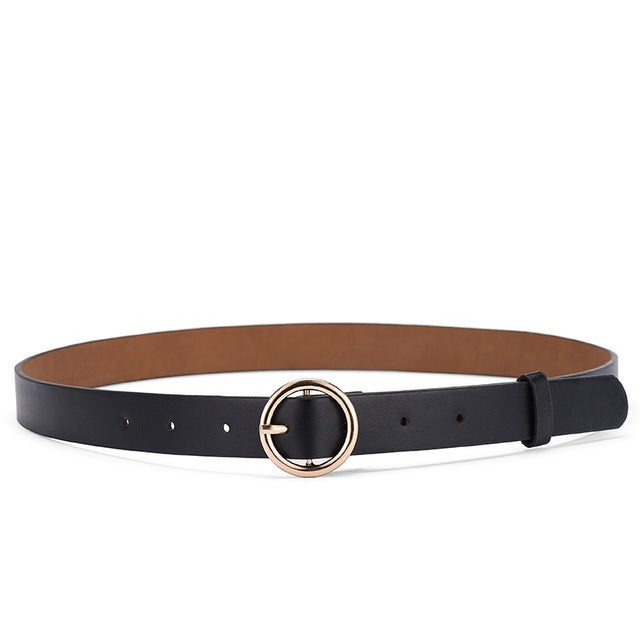 Gold Ring Belt Female PU Leather Waist Belts Jeans Pants