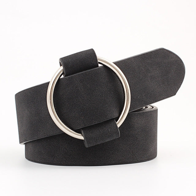 Casual Needleless Round Buckle Wide  PU Leather Belt for Women