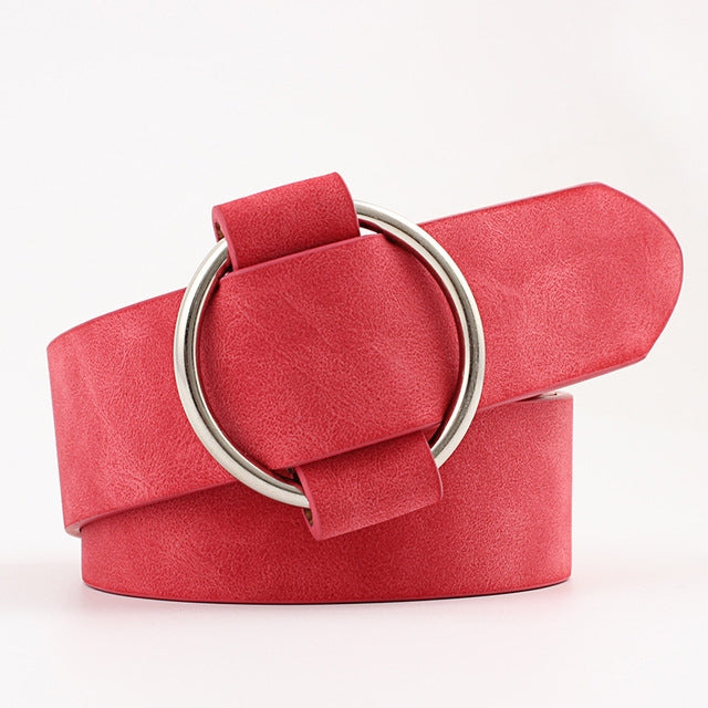Casual Needleless Round Buckle Wide  PU Leather Belt for Women