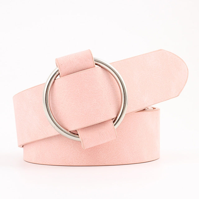 Casual Needleless Round Buckle Wide  PU Leather Belt for Women