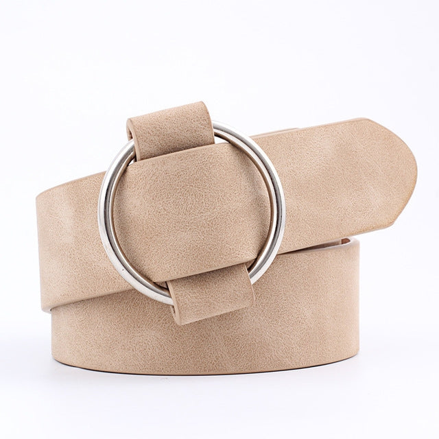Casual Needleless Round Buckle Wide  PU Leather Belt for Women