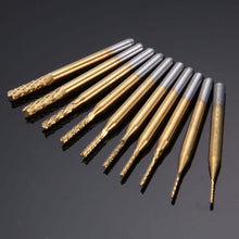 Load image into Gallery viewer, 10pcs / Set titanium coated carbide end mill engraving knife edge milling cutter CNC milling machine, Milling Cutter