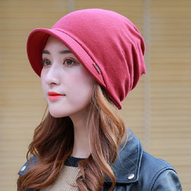 Cotton Hooded Hat Ladies Windproof Multi-purpose Ear Protection Turban Hat, One Size Solid Color