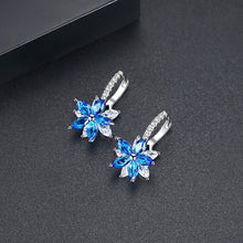 Load image into Gallery viewer, Cute Romantic Lovely Clear Stone Flower Shape Convenient Simple Stud Copper Cubic Zirconia Earrings, Blue, Green, Pink, Yellow