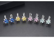 Load image into Gallery viewer, Cute Romantic Lovely Clear Stone Flower Shape Convenient Simple Stud Copper Cubic Zirconia Earrings, Blue, Green, Pink, Yellow
