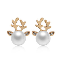 Load image into Gallery viewer, Micro-set Pearl Antler Earrings Deer Head  Earrings Elk Ear Studs