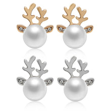 Load image into Gallery viewer, Micro-set Pearl Antler Earrings Deer Head  Earrings Elk Ear Studs
