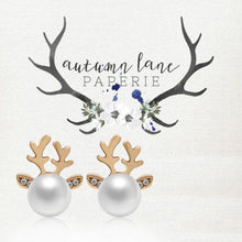 Load image into Gallery viewer, Micro-set Pearl Antler Earrings Deer Head  Earrings Elk Ear Studs