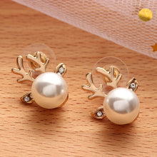 Load image into Gallery viewer, Micro-set Pearl Antler Earrings Deer Head  Earrings Elk Ear Studs