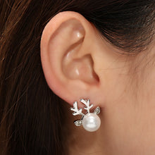 Load image into Gallery viewer, Micro-set Pearl Antler Earrings Deer Head  Earrings Elk Ear Studs