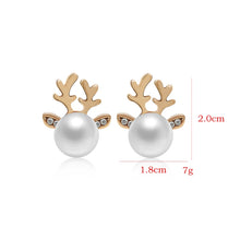 Load image into Gallery viewer, Micro-set Pearl Antler Earrings Deer Head  Earrings Elk Ear Studs