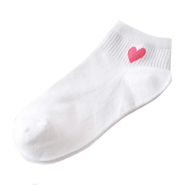 Cute Socks Heart Pattern Breathable Cotton Socks Ankle-High Casual Socks