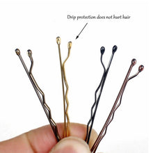 Load image into Gallery viewer, 3 Sets Women Drip Invisible Hair Grips Curly Wavy Bobby Pins Daily Use Wedding Party Hair Maker, Light Yellow Gold Color, Gold-color, Rhodium Plated, Silver Plated