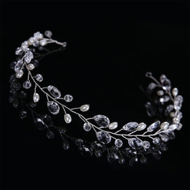 Fashion Leaves Bridal Hair Accessories Handmade Crystal Hair Jewelry Wedding Headband Headpiece for Women, Gold, Silver