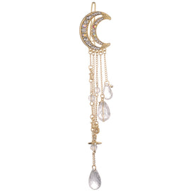 Fashion Elegant Women Lady Moon Rhinestone Crystal Tassel Long Chain Beads Dangle Hairpin Hair Clip Hair Jewelry, Gold, Silver, Rose Gold, Bronze