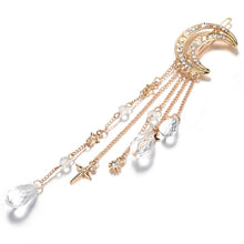 Load image into Gallery viewer, Fashion Elegant Women Lady Moon Rhinestone Crystal Tassel Long Chain Beads Dangle Hairpin Hair Clip Hair Jewelry, Gold, Silver, Rose Gold, Bronze