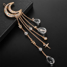 Load image into Gallery viewer, Fashion Elegant Women Lady Moon Rhinestone Crystal Tassel Long Chain Beads Dangle Hairpin Hair Clip Hair Jewelry, Gold, Silver, Rose Gold, Bronze