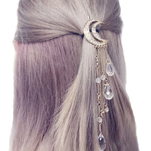 Load image into Gallery viewer, Fashion Elegant Women Lady Moon Rhinestone Crystal Tassel Long Chain Beads Dangle Hairpin Hair Clip Hair Jewelry, Gold, Silver, Rose Gold, Bronze