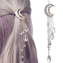 Load image into Gallery viewer, Fashion Elegant Women Lady Moon Rhinestone Crystal Tassel Long Chain Beads Dangle Hairpin Hair Clip Hair Jewelry, Gold, Silver, Rose Gold, Bronze