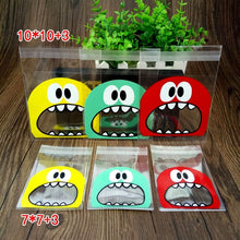 Load image into Gallery viewer, 100 PCS Cute Big Teech Mouth Monster Plastic Bag Wedding Birthday Cookie Candy Gift OPP Packaging Bags, 7x7cm, 10x10cm