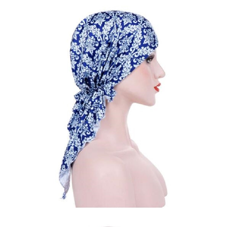 Stretch Printed Turban Big Tail Hat Flower Cloth Curved Turban Hat