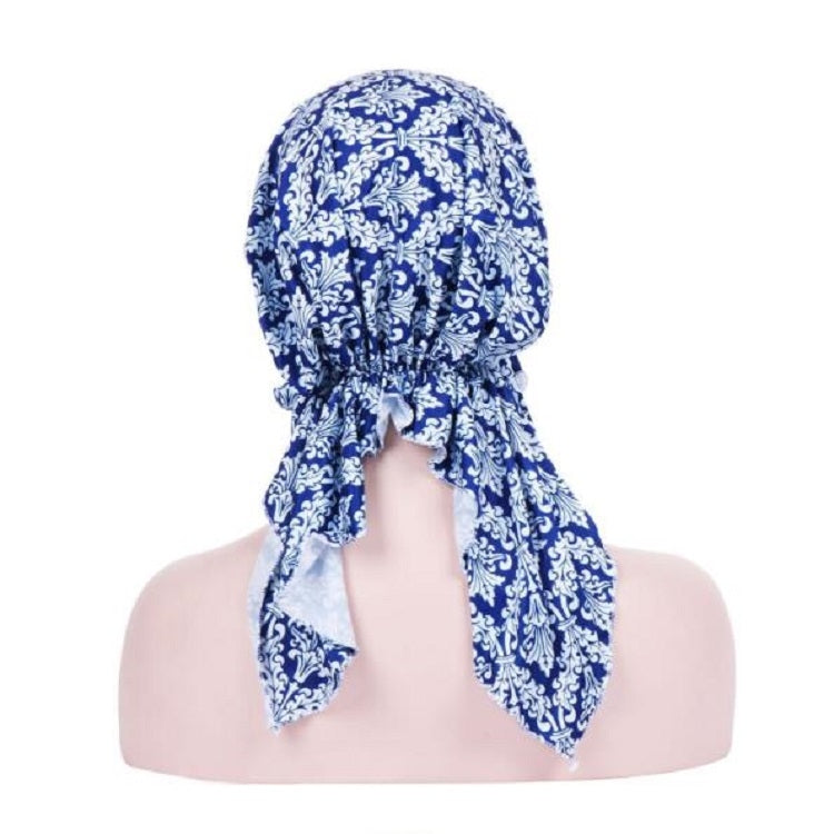 Stretch Printed Turban Big Tail Hat Flower Cloth Curved Turban Hat