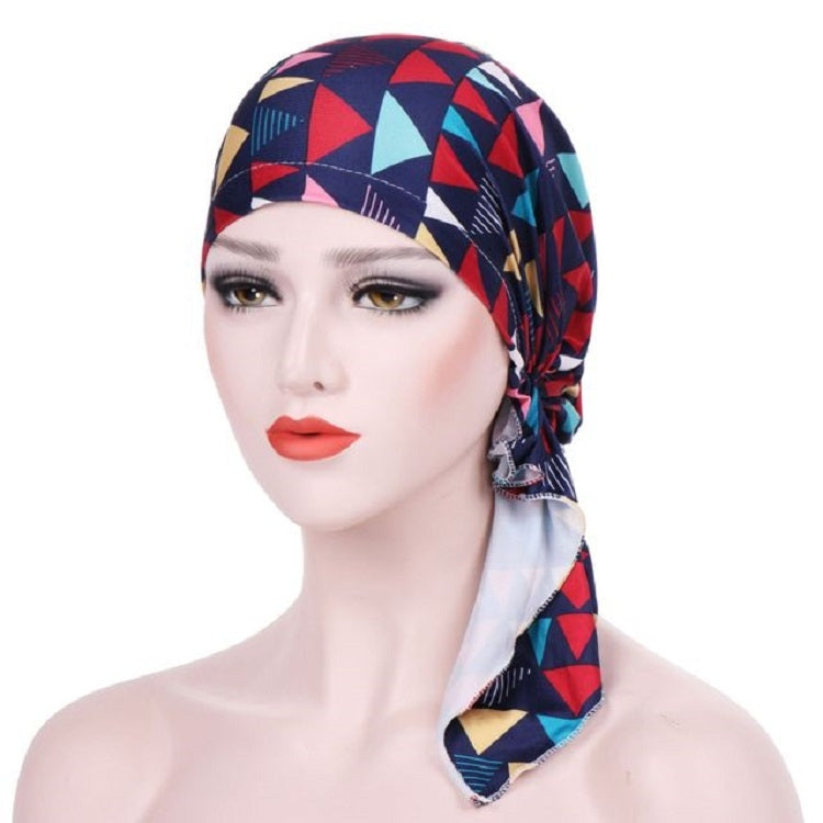 Stretch Printed Turban Big Tail Hat Flower Cloth Curved Turban Hat