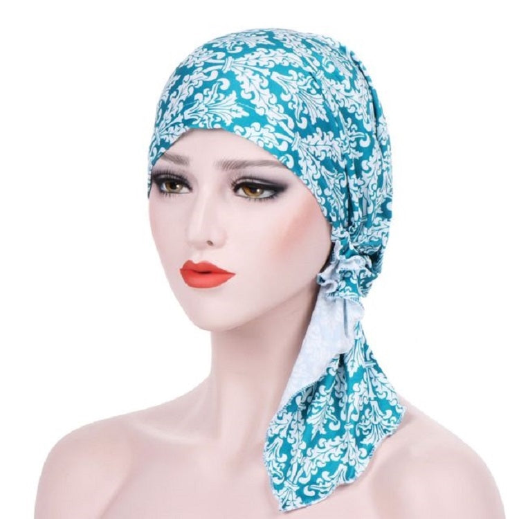 Stretch Printed Turban Big Tail Hat Flower Cloth Curved Turban Hat