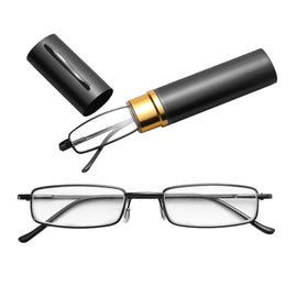 Reading Glasses Metal Spring Foot Portable Presbyopic Glasses with Tube Case, +1.00D, +1.50D, +2.00D, +2.50D, +3.00D, +3.50D