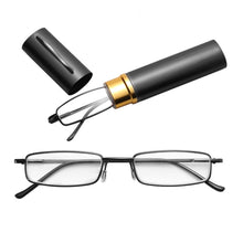 Load image into Gallery viewer, Reading Glasses Metal Spring Foot Portable Presbyopic Glasses with Tube Case, +1.00D, +1.50D, +2.00D, +2.50D, +3.00D, +3.50D